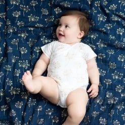 Aden & Anais Short Sleeve Kimono Body Suit Metallic Gold Dandelion (3-6m) -Bedding Baby Store 30804f 4 short sleeve muslin kimono metallic gold flowers 1