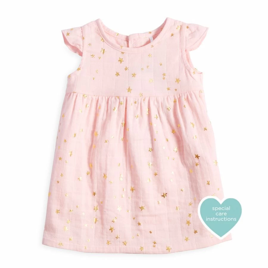Aden & Anais Flutter Sleeve Yoke Dress - Metallic Primrose Starburst (6-9m) 1 Aden & Anais Flutter Sleeve Yoke Dress - Metallic Primrose Starburst (6-9m)
