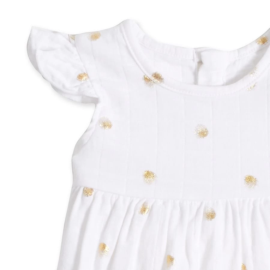 Aden & Anais Flutter Sleeve Yoke Dress - Metallic Gold Water Dot (9-12m) 2 Aden & Anais Flutter Sleeve Yoke Dress - Metallic Gold Water Dot (9-12m) - Image 2