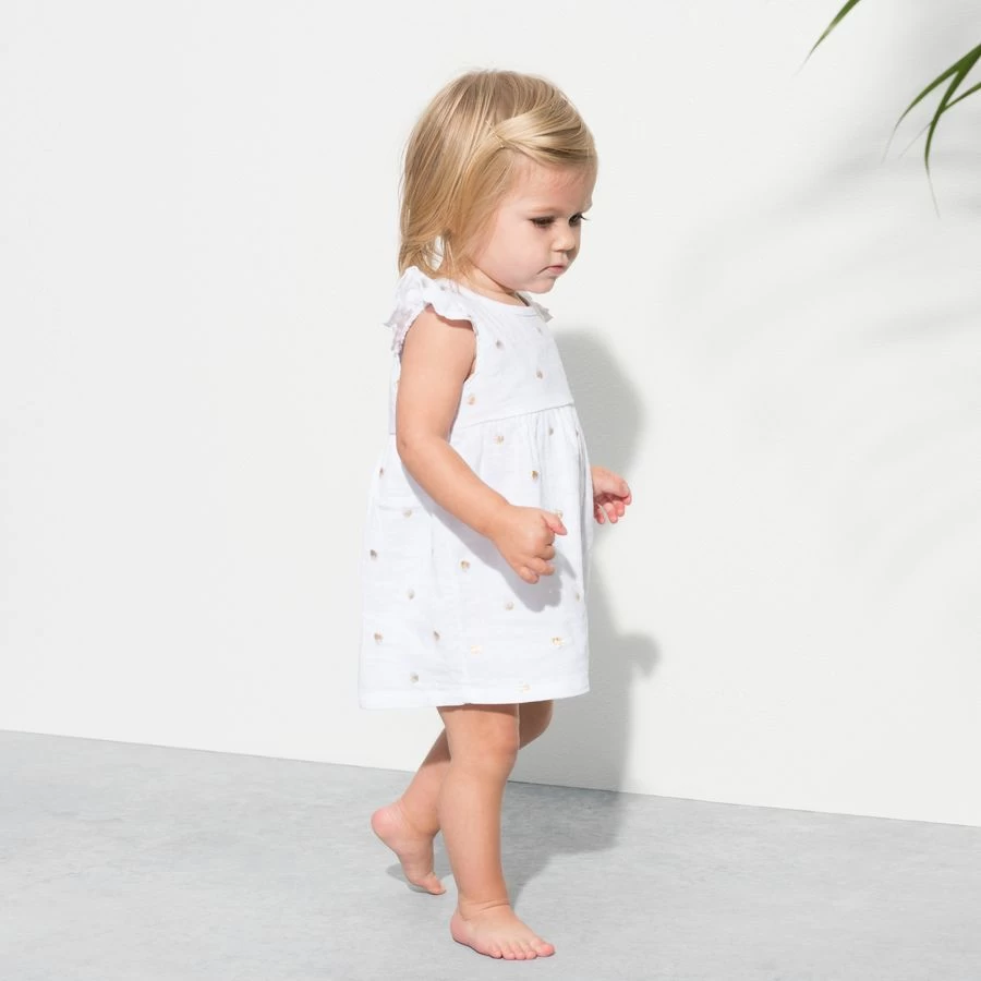 Aden & Anais Flutter Sleeve Yoke Dress - Metallic Gold Water Dot (9-12m) 3 Aden & Anais Flutter Sleeve Yoke Dress - Metallic Gold Water Dot (9-12m) - Image 3