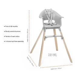 Stokke CLIKK High Chair - Cloud Grey -Bedding Baby Store clikk hc measure specs 3 scaled