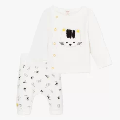 Catimini Cat Graphic T-shirt And Velvet Printed Joggers Set Raining Cats & Dogs