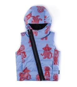 Nununu All Over Tribal Dancers Hooded Down Vest - Blue