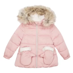 Catimini Pink Puffer Jacket With Faux Fur Hood Llama-Mazing