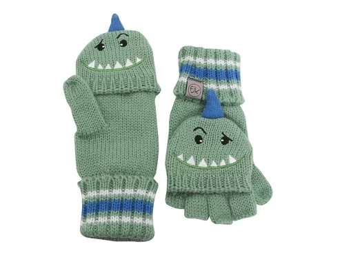 FlapjackKids Knitted Fingerless Gloves With Mitten Flap - Dinosaur Large (4-6Yrs)