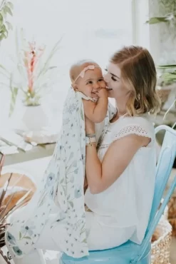 Little Unicorn Organic Cotton Muslin Swaddle Single Blue Windflower -Bedding Baby Store ub0508 little unicorn deluxe swaddle blue windflower ls3 copy 1024x1024