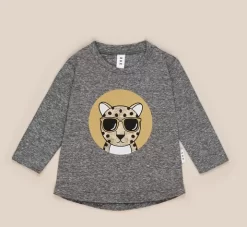 HuxBaby Leopard Top Charcoal Slub 6-12M