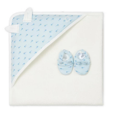 Petit Bateau Organic Hooded Towel 2 Pieces Gift Set- Blue 1 Petit Bateau Organic Hooded Towel 2 Pieces Gift Set- Blue